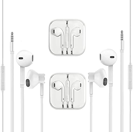 Headphones/Earphones/Earbuds 3.5mm Wired Headphones Noise Isolating Earphones with Built-in Microphone & Volume Control Compatible with Phone MP3 MP4 (2 Pack)