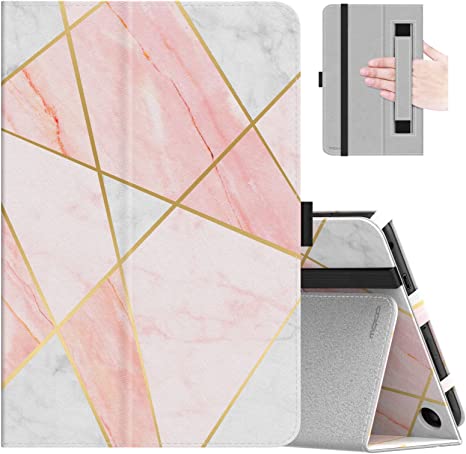 MoKo Case Compatible with Amazon All-New Kindle Fire 7 Tablet (2022 Release-12th Generation) Latest Model 7" - Slim Folding Stand Cover with Auto Wake/Sleep, Triangular Geometric Marble Pink