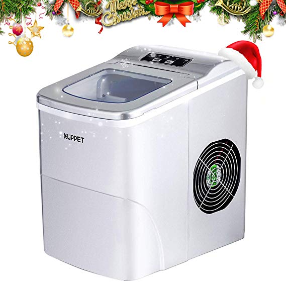 KUPPET Portable Ice Maker, Countertop Ice Machine with Self-clean Function, Ready in 6min, 26 lbs/day Ice Cubes, Ice Scoop and Basket (Silver)