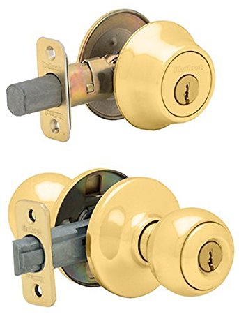 Kwikset 690 Polo Entry Knob and Single Cylinder Deadbolt Combo Pack in Polished Brass