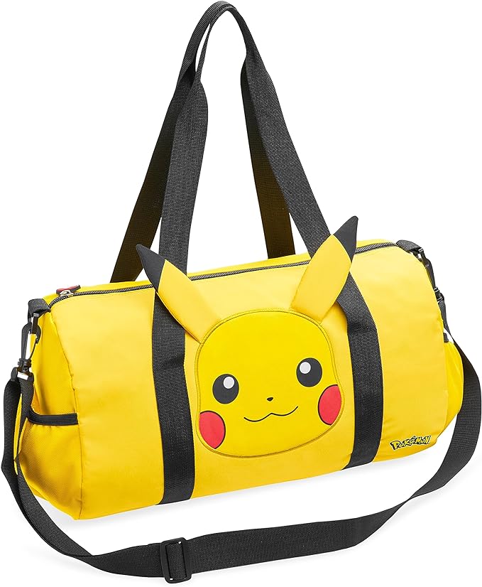 Pokemon Travel Bag for Kids Gym Bag Overnight Pikachu Sports Football Kit Holdall Bag Hand Luggage Bag Gifts for Boys (Yellow 3D Ears)