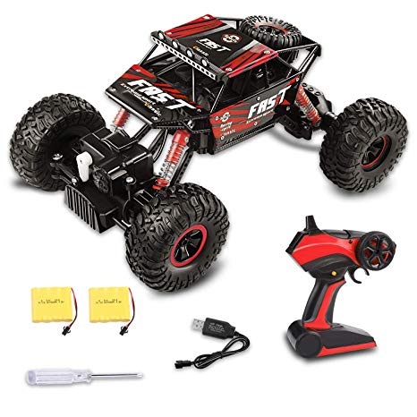 Fancy Buying Toy RC Remote Control Car Off-Road Rock Crawler Power Wheel Monster Racing Truck Vehicle 3 Channels 4 Wheel Drive (Red)