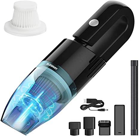 ELEGIANT Handheld Vacuum, Hand Vacuum Cleaner Cordless Rechargeable Portable Car Vacuum Cleaner with Powerful Suction and Washable HEPA Filter for Pet Hair, Home Office Travel and Car Cleaning