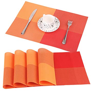famibay PVC Place Mats - Heat Insulation PVC Placemats Stain-Resistant Woven Vinyl Table Mats for Kitchen Set of 4-30x45 cm (Orange)
