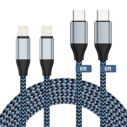 Sundix USB C to Lightning Cable, 2Pack 6FT【MFi Certified S-06BK】 Nylon Braided Phone 14 Charger Cord Compatible with Phone 14/13/13Pro/13Mini/12/12Pro/11/11Pro MAX/XS/XR/8