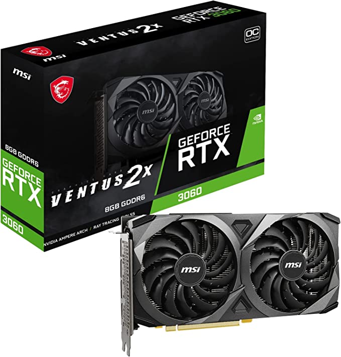 MSI Gaming GeForce RTX 3060 8GB GDRR6 128-Bit HDMI/DP PCIe 4 Torx Twin Fan Ampere OC Graphics Card (RTX 3060 Ventus 2X 8G OC)