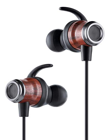 Symphonized DRV Genuine Wood Bluetooth Wireless Active Earbuds, Lightweight Noise-Isolating Headphones with Angle-Fit Ear Tips, Sport Earphones with Mic and Volume Control, Secure Fit Buds - Black
