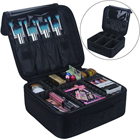 Travel Makeup Train Case Travelmall Makeup Cosmetic Case Organizer Portable Artist Storage Bag with Adjustable Dividers for Cosmetics Makeup Brushes Toiletry Jewelry Digital accessories 10.3''Black