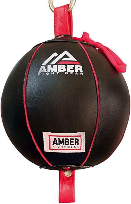 Amber Fight Gear Boxing MMA Muay Thai Fitness Workout Training Leather Punching Floor to Ceiling Speed Dodge Ball Double End Bag Professional with Bungee Cords