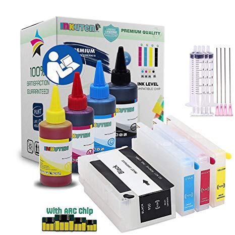 INKUTEN 4 Refillable Cartridges for HP 952 952XL with 4x100ml Pigment Ink - for with OfficeJet Pro 8710 8720 7740 8740 8725 8715 8730 8702 8216 8218 8716 8728 Printer