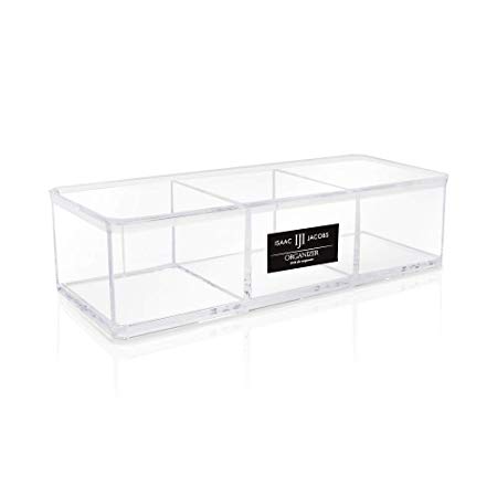 Isaac Jacobs Clear Acrylic 3 Section Organizer- Three Compartment Drawer Tray and Storage Solution for Office, Bathroom, Kitchen, Supplies, and More (Clear)