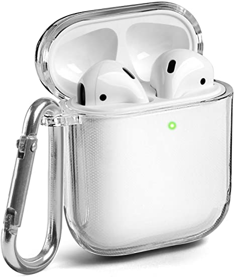 GMYLE AirPods Case Clear, Protective See Through Shockproof Case Cover Skins with Keychain Compatible with Apple AirPod 2 and 1, Clear [Front LED Visible]