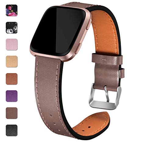 Maledan Replacement Bands Compatible for Fitbit Versa, Versa Lite Edition and Versa Special Edition, Genuine Leather Band Replacement Accessories Strap for Fitbit Versa Smart Watch, Women Men