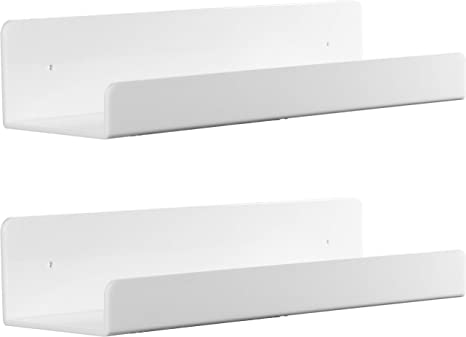 2 Pack 15 Inch Acrylic White Kids Floating Bookshelf for Kids Room,Modern Picture Ledge Display Toy Storage Wall Shelf,White by Cq acrylic