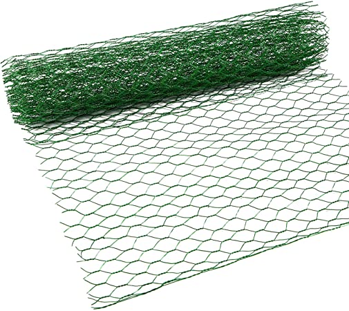 2 Sheets Chicken Wire Net for Craft Work, Galvanized Hexagonal Wire Mesh (13.7 x 40 Inches, Green)