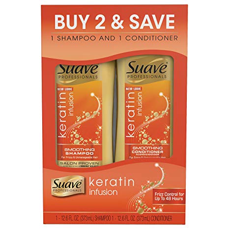 Suave Professionals Smoothing Shampoo and Conditioner, Keratin Infusion, 12.6 oz, (Twin Pack)