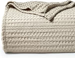 PHF Soft Waffle Weave Blanket King Size 104’’x90’’ - Lightweight and Breathable Woven Blankets Perfect for Summer - Great Decor for Couch Bed Sofa - Natural/Linen