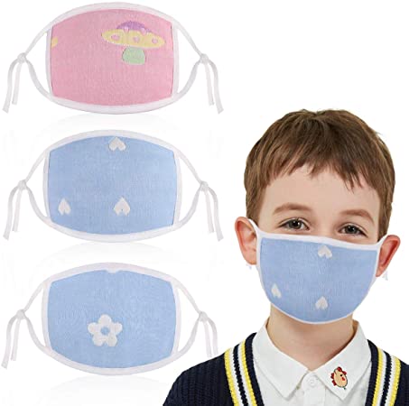 KISSBUTY 3 Pack Kids Mouth Mask Anti Dust Face Mouth Mask, Cartoon Pattern 6 Layers Gauze Face Mask for Camping Travel, Children 1 to 4 Years, Blue and Pink