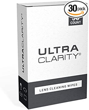 ULTRA CLARITY Eyeglass Lens Cleaning Wipes 30-Pack, Moist Towelettes, Glasses, Phone & Electronic Screens, Optic Surfaces, Ideal Even on Coated Surfaces, Silicone-Free, Safe Professional Grade Formula