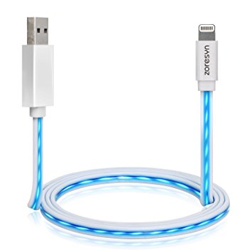 Zoresyn Apple MFi Certified LED Lightning to USB Cable Flashing Visible Flowing 1M/3.3Ft Charging Cord Data Sync Line for iPhone 7/7 Plus/ 6/ 6 Plus/ 6s/ 6s Plus /5/5s/SE iPad/iPod