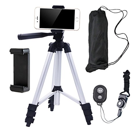 DAISEN 42-inch aluminum mobile phone tripod for iphone universal smartphone cell phone camera tripod Arbitrary installed With remote control (Silver)