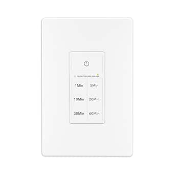 BN-LINK Countdown Timer Switch for Exhaust Fan, Bathroom Fan Light Switch Timer Indoor with Push Button 1-5-10-20-30-60mins, Wall Timer Light Switch Neutral Wire Required, Free Plate, White