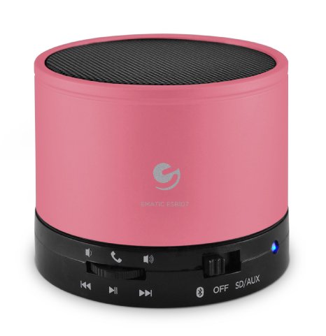 Ematic Bluetooth Wireless Speaker & Speakerphone for iPhone, iPad, iPod, Android devices, & Laptops, Pink