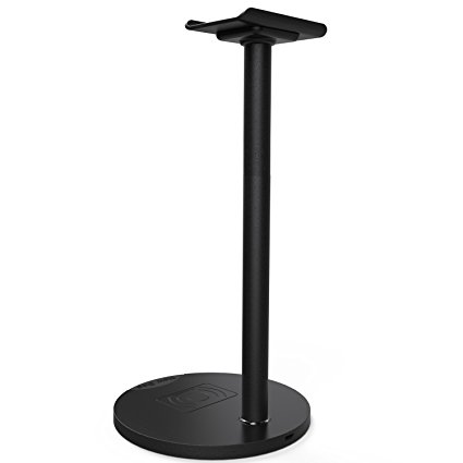 YaPeach Wireless Charging Headphone Stand, New Bee Upgraded Double Function Universal Solid Assembly Aluminum Headset Holder for Qi Standard Receiver Mobile Phones Samsung S7/S7 Edge Nokia 820/920 LG Nexus 4 (Black)