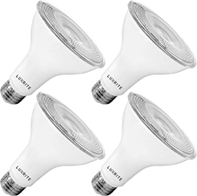 Luxrite 4 Pack LED PAR30 Flood Light Bulb, 75W Equivalent, 4000K Cool White, 850 Lumens, 11W Dimmable, Indoor Outdoor Spotlight Bulb, Wet Rated, E26 Standard Base, UL Listed