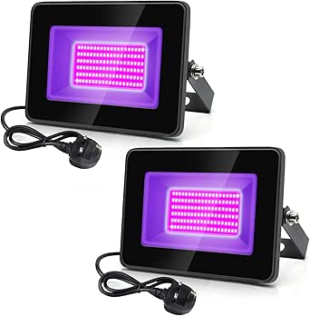 2 Pack 30W UV Flood Light, IP66 Waterproof Outdoor High Power UV Black Lights, 390nm-395nm Blacklight for Party, Stage, Paint, Collection, Resin Curing