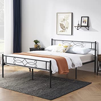 VECELO 12" Black Metal Bed Frame with Headboard & Footboard Premium Steel Slat Support No Box Spring Needed Noise-Free Anti-Slip Easy Assembly(Full Size)