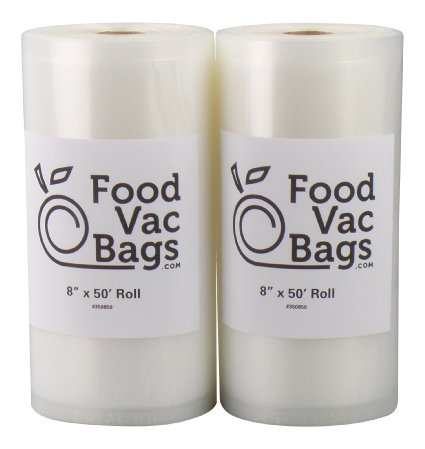2 8X50 Rolls of FoodVacBags Vacuum Sealer Bags - Make Your Own Size Bag