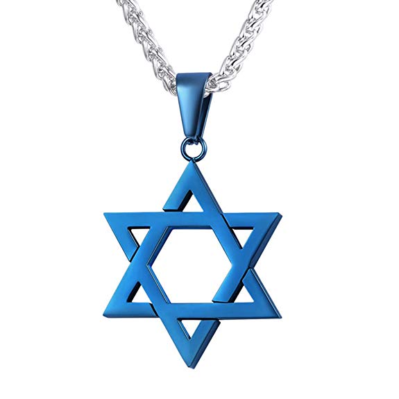 U7 Star of David Pendant Necklace, Stainless Steel Jewish Jewellery Hexagram Necklace