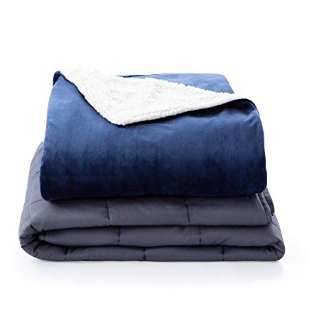 Linenspa 5 Pound Weighted Blanket with Minky and Sherpa Duvet Cover - 36 x 48 Inches