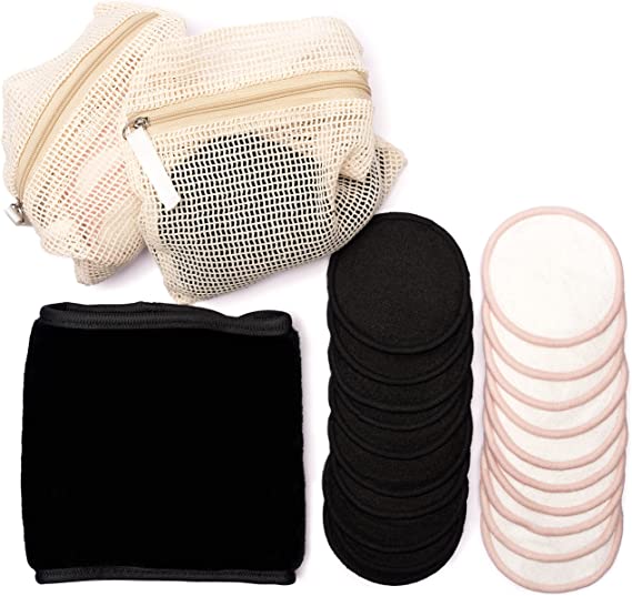 Reusable Cotton Rounds (20 Pack) | Reusable Black & White Bamboo Cotton Makeup Remover Pads & Face Cloth | Sustainable & Zero Plastic | With Laundry Mesh Bags
