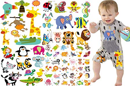Heat Transfer Paper,Iron-On Light T-Shirt Transfer Paper,Babies Doll Clothes Patterns-Cartoon Animals Iron On Patches Transfers for Clothes-Baby Girl Clothes 4 Sheets 66 Patterns