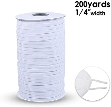 White 1/4" Width Braided Elastic Cord - 100 200 Yards Elastic Band/Elastic Rope/Heavy Stretch Knit Elastic Spool for Sewing Crafts DIY, Mask, Bedspread, Cuff (1/4" Width 200 Yards White)