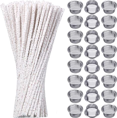 100 Pieces Hard Bristle Cleaners and 24 Pieces Crystal Screens Filter, Beige Tube Cleaner Set Use for Cleaning and More