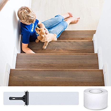 DanceWhale Non Slip Stair Treads Transparent Tape, 4 Inches x 33 Feet Anti Slip Self Adhesive Step Strips, Safety for Kids, Elders and Pets, Outdoor&Indoor