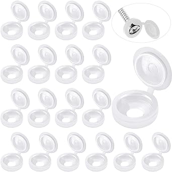 Hotop 100 Pieces Hinged Screw Cover Caps Plastic Shutter Screw Caps Fold Screw Snap Covers Washer Flip Tops (White,Large)