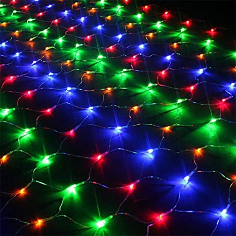Net Mesh String Lights,WONFAST Waterproof 200LEDs 3m2m 8 Modes Solar String Lights Christmas Tree-wrap Wedding Decorative Lights for Window Wall Sweetheart Table Background Camping Beach (Multicolor)