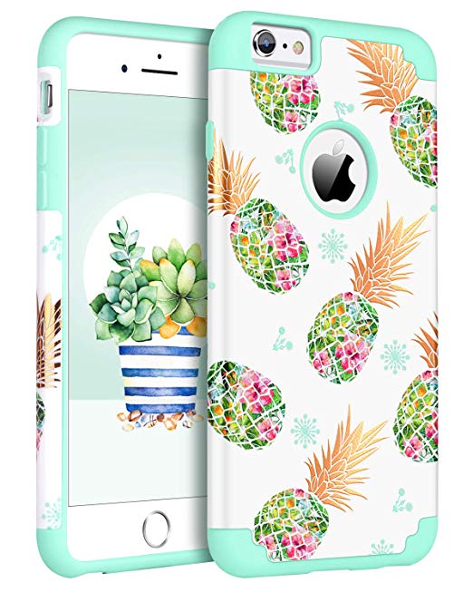 BENTOBEN Phone Case for Apple iPhone 6S Plus/6 Plus Cute Pineapple Protective Girly Slim Phone Case Heavy Duty Dual Layer 2 in 1 Hard PC Soft TPU Rubber Glossy Shockproof Cover for Girls Women, Green