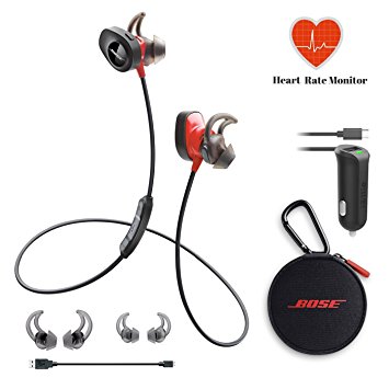 Bose SoundSport Pulse Wireless Headphones - Power Red & Car Charger - Bundle