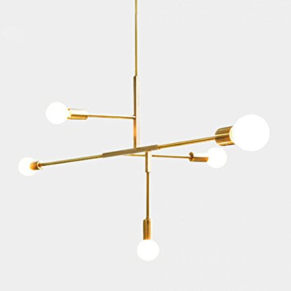 YOKA Modern Metal Pendant Lighting Hanging Lamp Ceiling Chandelier With 5 Lights Gold Finish Fixture Flush Mount