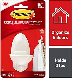 Command Medium Double Hooks, Holds up to 3 lb, Total 4 Wall Hooks with 8 Command Strips (4-Pack of 1 Hook), Organize Damage-Free, No Tools Wall Hooks for Hanging Decorations in Living Spaces