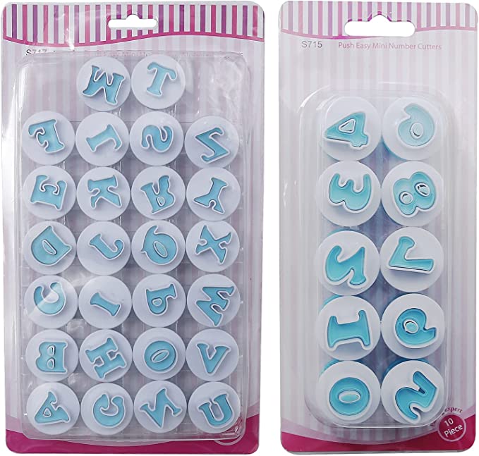 26PCS/Set Cookie Stamp Impress Cookie Cutters Alphabet Letter Fondant Cake Biscuit Mold Letter Shape DIY Cookie Biscuit Alphabet Letters Cake Tool Embosser Cutter (Upper Case Letter Shape with Number)