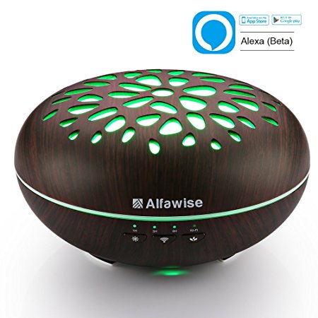 Alfawise Wifi Essential Oil Diffuser,Compatible with Alexa, 400ml Wood Grain Ultrasonic Aromatherapy Humidifier for Office Home Bedroom Yoga Spa Salon, Cool Adjustable Mist, Waterless Auto Shut-off