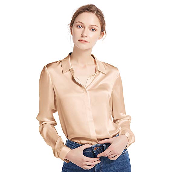 LilySilk Women's 100 Silk Blouse Long Sleeve Lady Shirt 22 Momme Charmeuse Silk
