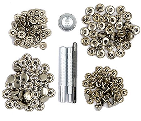 CrazyEve Leathercraft Silver Copper Press Studs Snap Fasteners Poppers Sewing Clothing Craft Snaps Button 40 pcs With Install Tool (633(12.5mm))