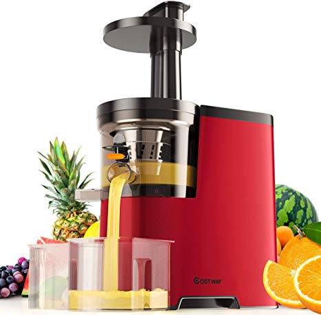 COSTWAY Slow Masticating Juicer Machine with Quiet Motor & Reverse Function, Non-drip Cold Press Juicer Extractor Creates Healthy Nutritious Fruits and Vegetables Juice (Red)